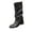 Black, variant on Black Womens Casual Winter Knee High Boots Round Toe Chunky Low Heel Belt Buckle Solid Comfortable Booties