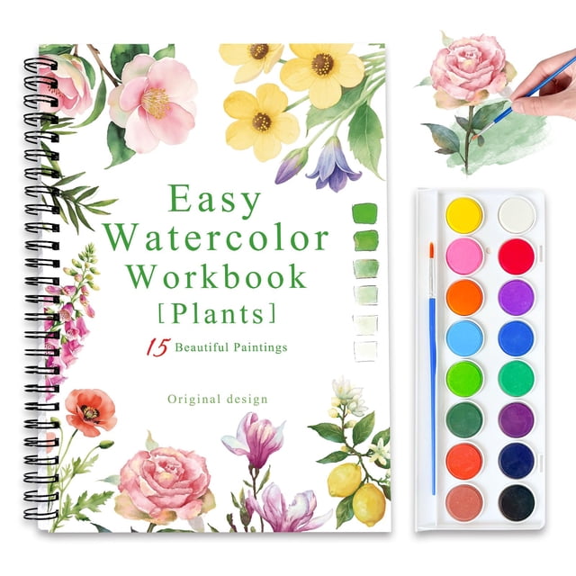 Libro de trabajo de acuarela Terself, juego de pintura de 16 colores con 15 páginas
