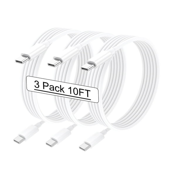 GREPHONE iPhone 15 Charger, Long Length Universal White 10ft 3 Count Per Pack USB C to USB C Fast Charging Cable for iPhone 15/iPad/Samsung Galaxy