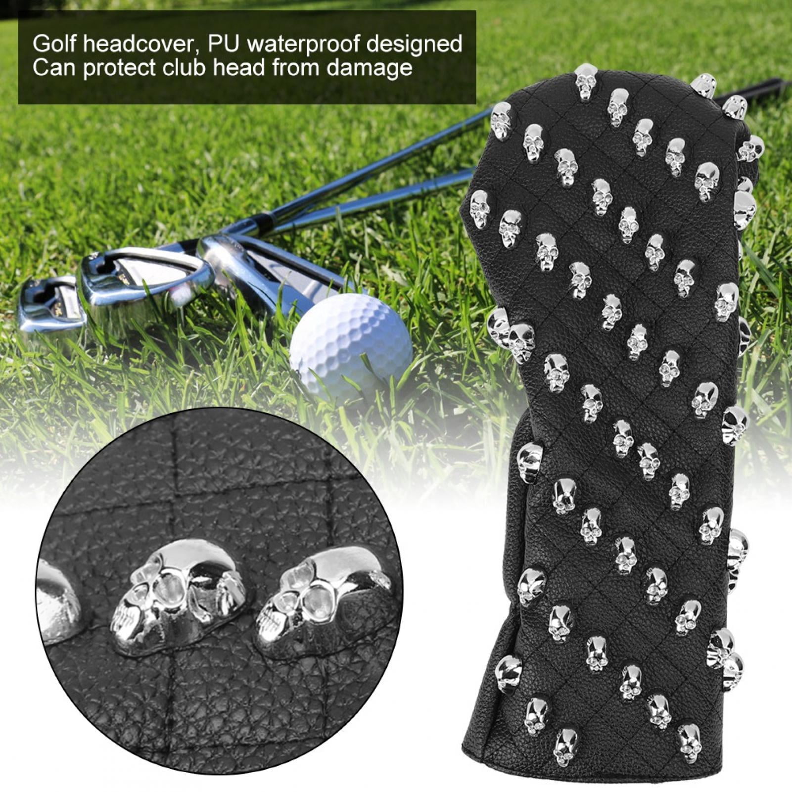 Nieyigj Premium PU Leather Skull Golf Club Head Cover for Driver Woods, Water-Resistant Padded Protection, Large Black (12.2 in / 31 cm) Headcover Accessory