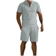 thumbnail image 1 of Mens Pantalones Casuales Sólido de Pie Cuello Cremallera Set Deportivo con Manga Corta Solapa Y Pantalones Cortos, 1 of 5