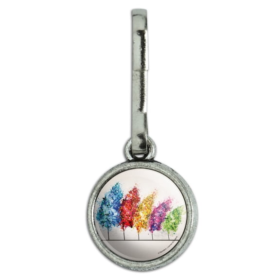 Row of Colorful Rainbow Trees Bending in the Wind Antiqued Charm Clothes Purse Suitcase Backpack Zipper Pull Aid
