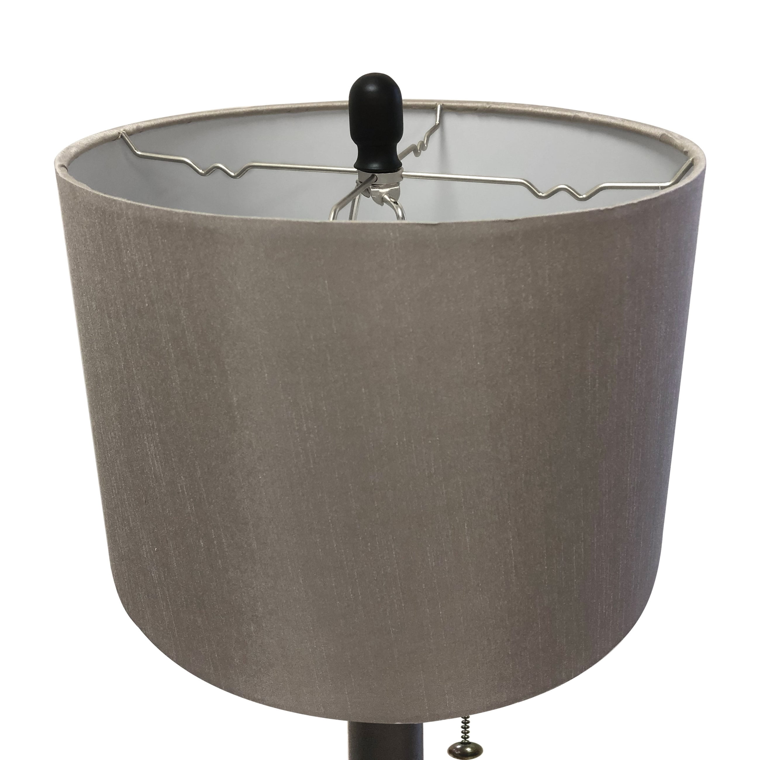 Royal Designs Oil Rub Bronze Lamp with Crystal Ball Accents and Gray Shallow Drum Hardback Lamp Shade, Se of 2