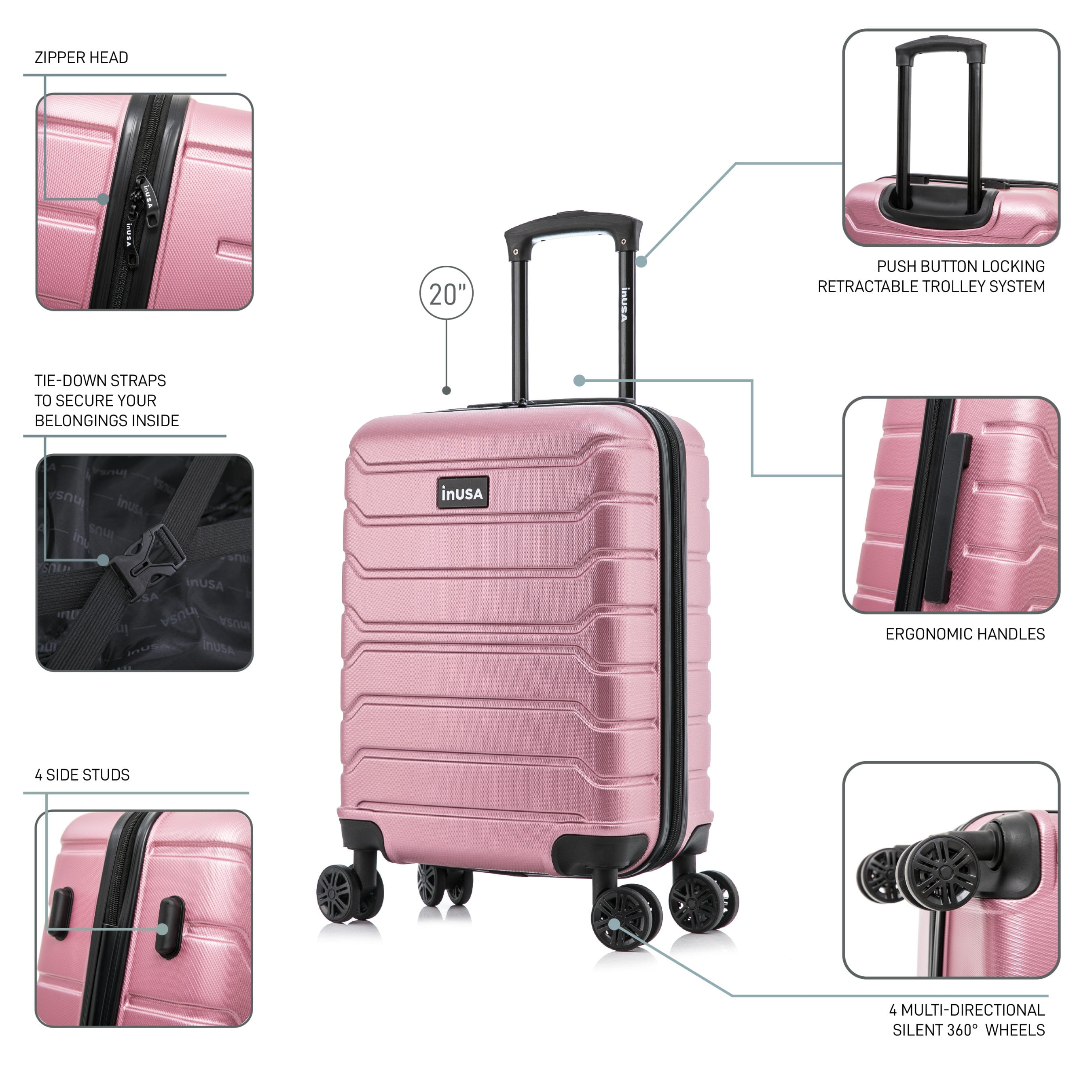 InUSA Trend 20" Hardside Lightweight Luggage with Spinner Wheels, Handle, and Trolley, Rose Gold