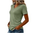 thumbnail image 6 of Tqcoqu V Neck Short Sleeve T-Shirts for Women,Womens Cotton Blend Solid Casual Basic Daily Tops,Army Green Women's S-XXL, 6 of 6