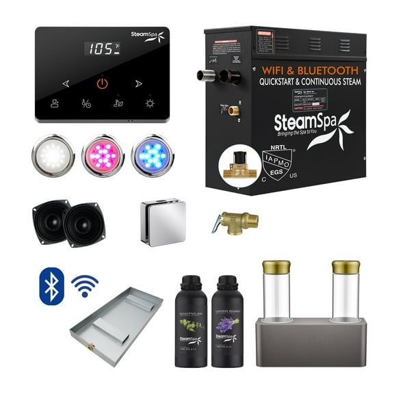 Black Series 4.5KW Steam Bath Generator with Wireless Remote, BLUETOOTH, WIFI, and Dual Aroma Pump in Polished Chrome