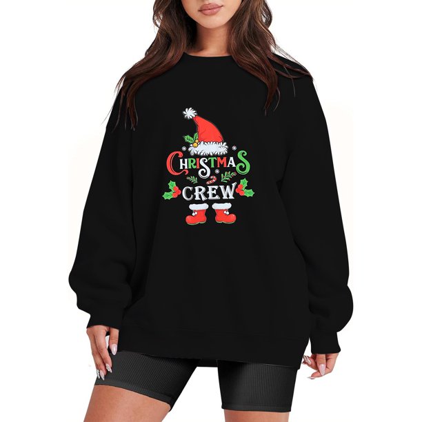 Gibobby Sudadera de Navidad para mujer Navidad Mujer Casual Manga Larga Impreso Y 2 K Sudadera Suelta Cuello Redondo Sudadera Blusa(Negro,M)