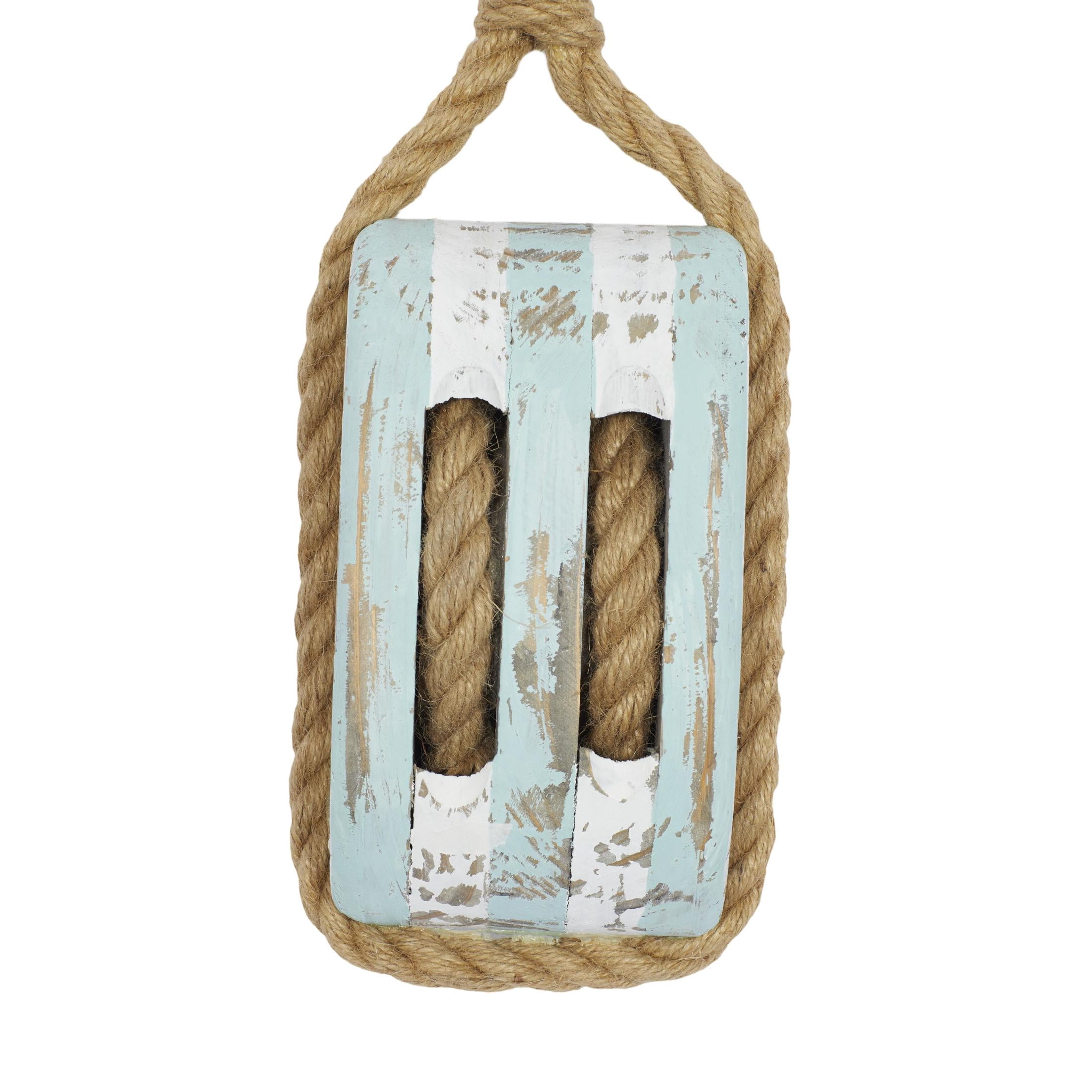 DecMode Blue Wood Pulley Sail Boat Wall Decor