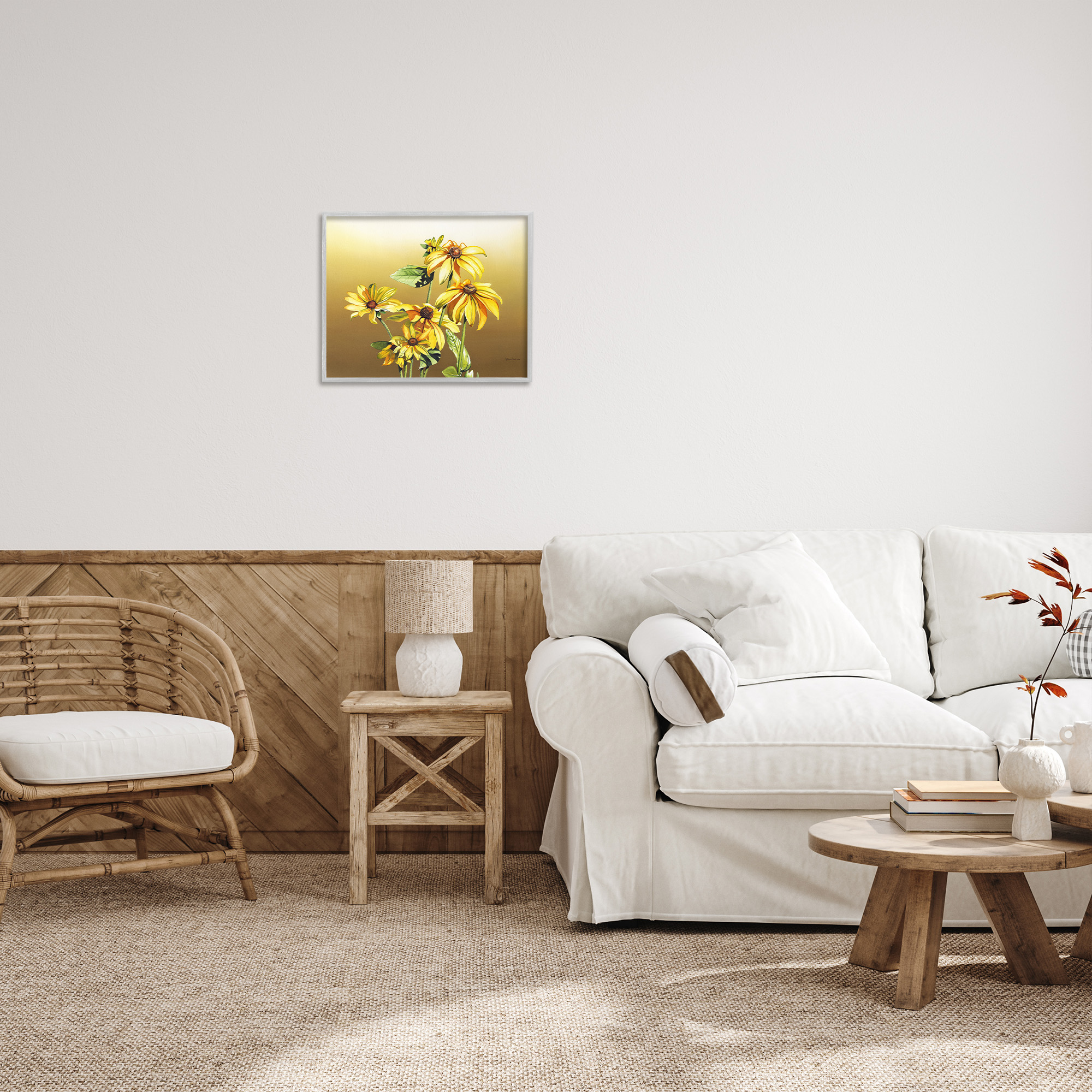 Stupell Industries Drooping Daisy Petals Botanical & Floral Painting Gray Framed Art Print Wall Art, 20 x 16