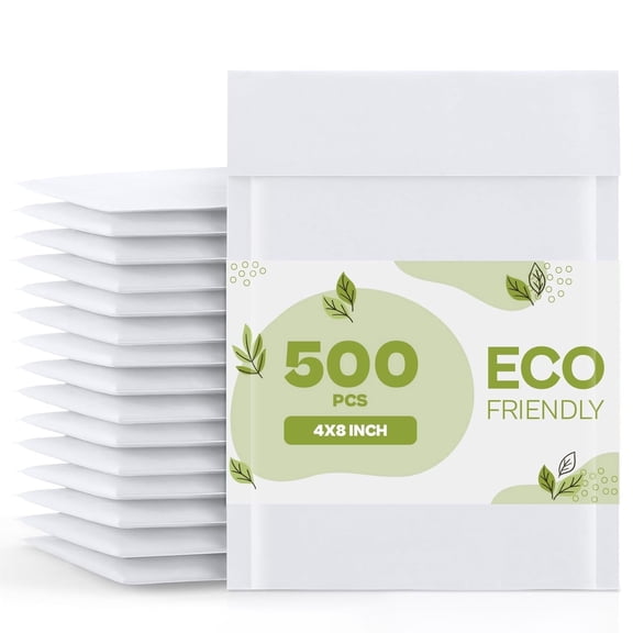 PSBM White Kraft Bubble Mailers #000 4" x 8" 500 Pcs Waterproof Self Adhesive Padded Envelopes for Office shipping Use