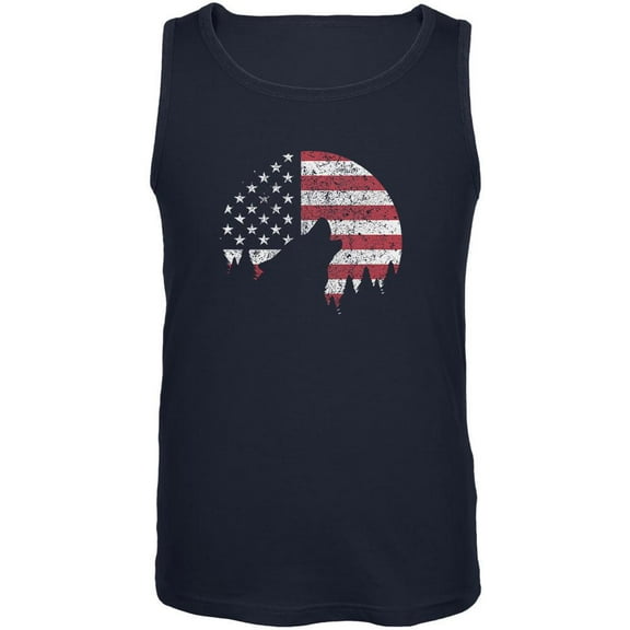 4th Of July Wolf Silhouette Flag Moon Mens Tank Top Navy MD