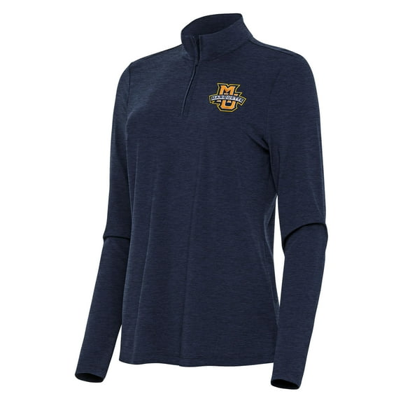 Women's Antigua  Heather Navy Marquette Golden Eagles Bright Quarter-Zip Top