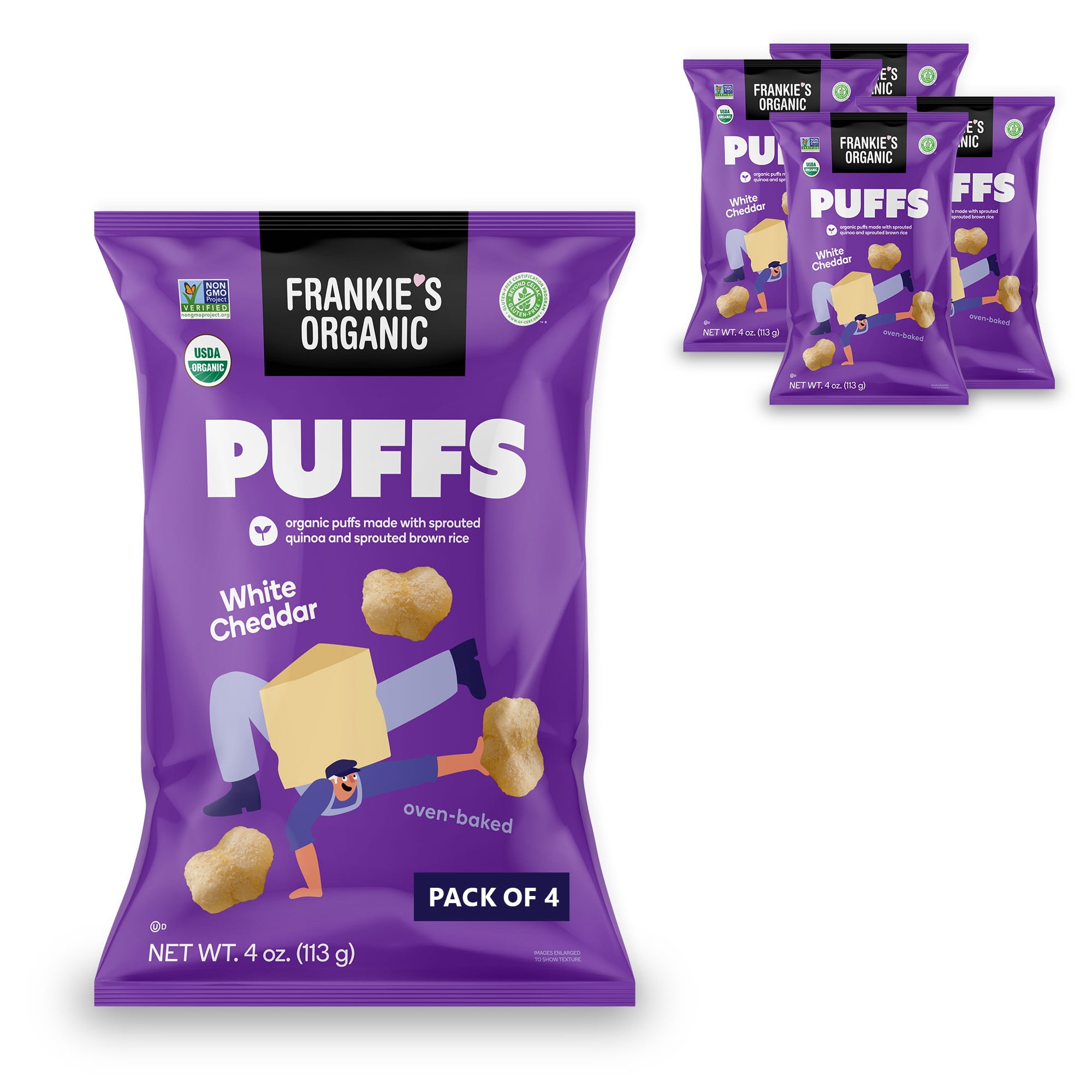 Frankie's Organic Chips (Pack of 4, 120g Each) – Crunchy Cheddar Puffs ...