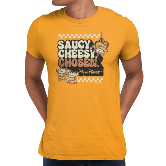 Disney Pixar Toy Story Saucy Cheesy Chosen Pizza Planet Men's T Shirt (Gold, S-XXXL)