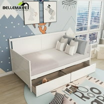Bellemave Modern Twin Daybed with Storage Drawers Sturdy Wood Bed Frame Sofa Bed with Backrest and Armrest Storage Daybed Sofa Couch for Living Room or Bedroom, White