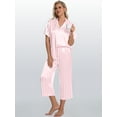 thumbnail image 6 of DAKIMOE Silk Satin Pajama Set for Women Capri Pajamas Short Sleeve Button Down Two Piece Pjs Sleepwear Soft Loungewear Nightwear, 6 of 8