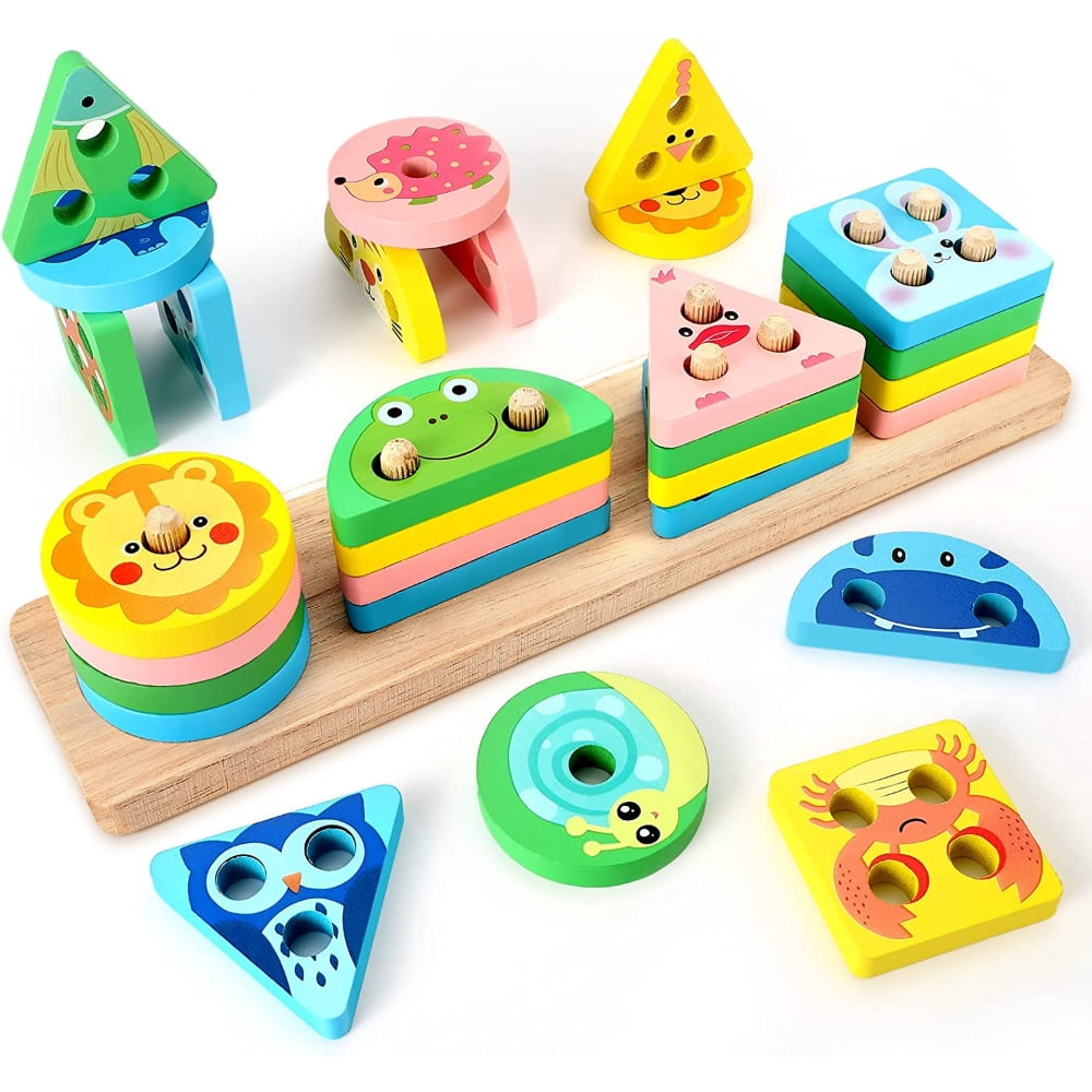 SUTENG Montessori Toys for 1 2 3 Year Old Boys Girls, Wooden Sorting ...
