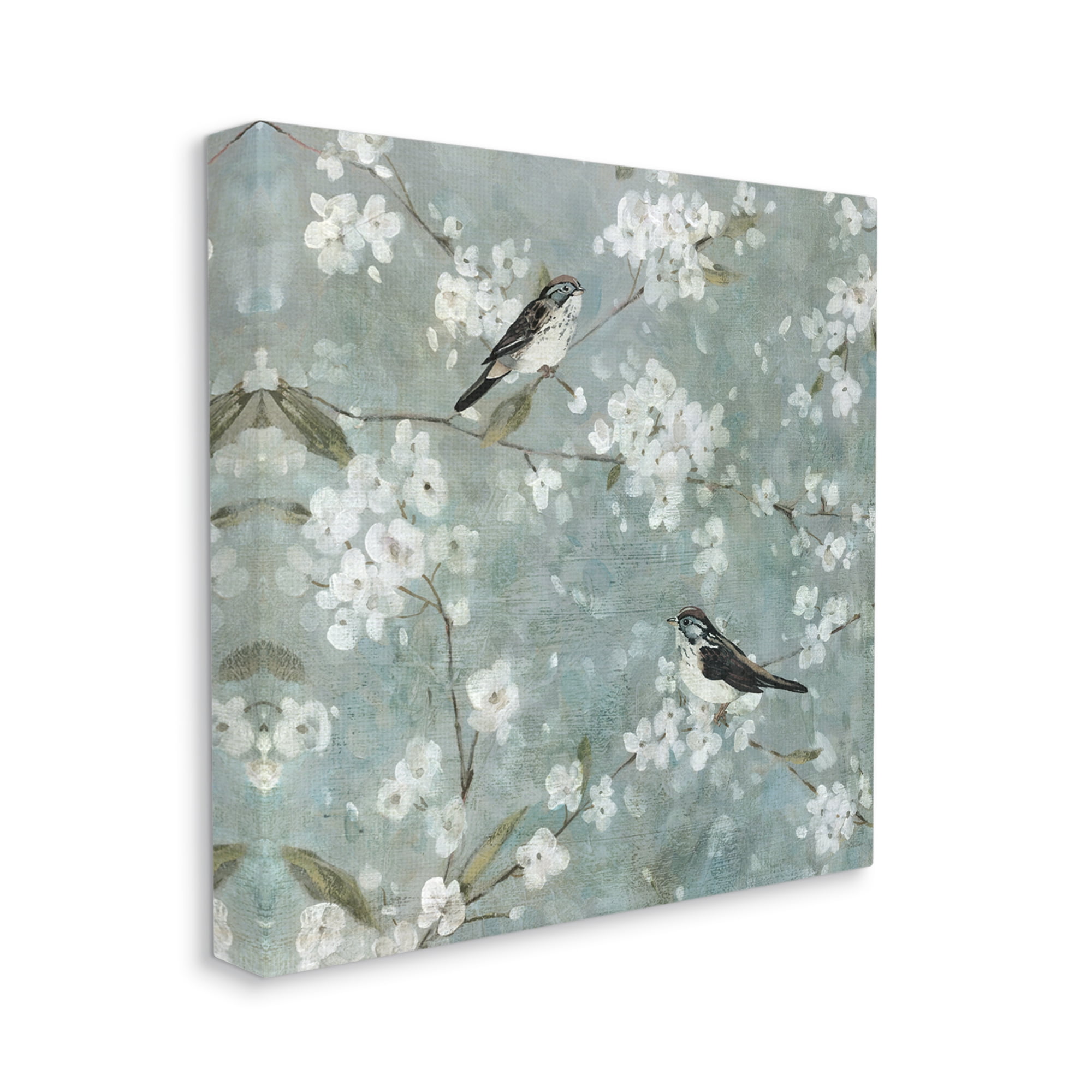 Stupell Industries Sparrows & Cherry Blossoms Animals & Insects Painting Gallery Wrapped Canvas Art Print Wall Art, 17 x 17