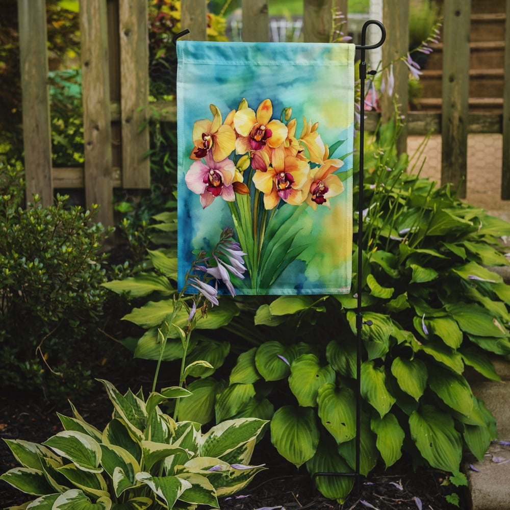 Orchids in Watercolor Garden Flag 11.25 in x 15.5 in