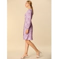 thumbnail image 4 of Vestido Midi Estampado Floral Allegra K Otón Abajo De Solapa Vintage Para Mujeres Púrpura L, 4 of 6
