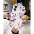thumbnail image 3 of Case for iPhone 16 Case with Purple Hibiscus and Rose Floral Design, Cute Clear Flower Phone Cover for Women Girls, [Non Yellowing] Slim Shockproof Bumper with Gold Accents, 3 of 5