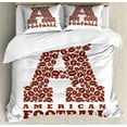 thumbnail image 1 of Letter A King Size Duvet Cover Set, First Letter of the Alphabet Shape with American Footballs Athletism Sports, Decorative 3 Piece Bedding Set with 2 Pillow Shams, Brown and White, by Ambesonne, 1 of 3
