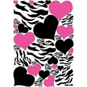 Zebra Print, Black and Hot Pink Heart Wall Stickers, Decals, Graphics 34 Heart Wall Decals