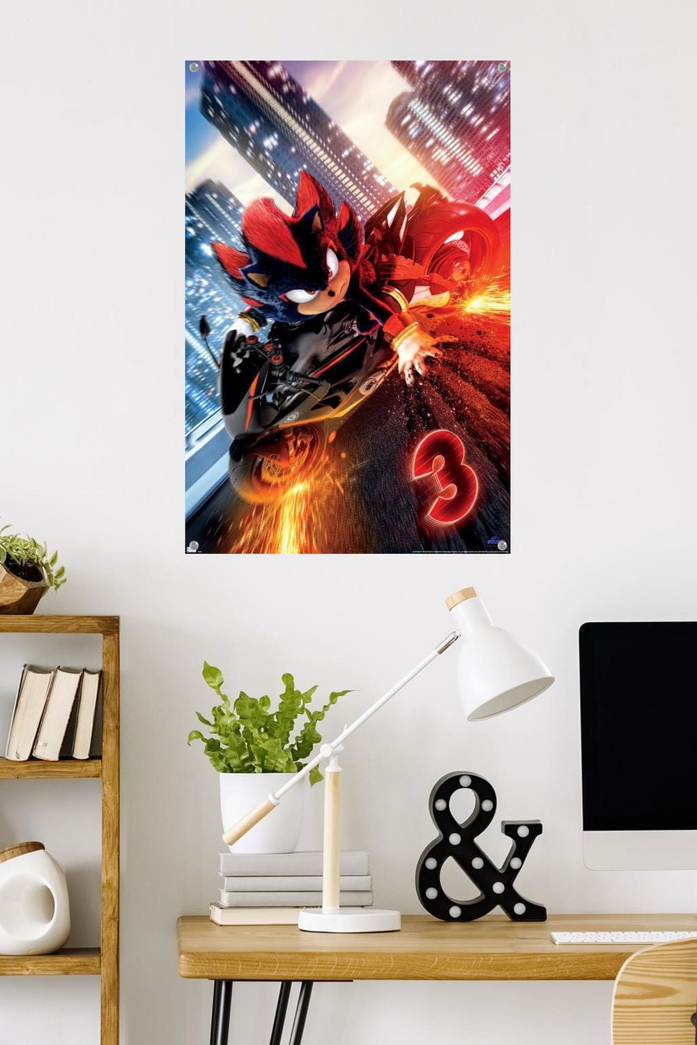 Sonic the Hedgehog 3 - Shadow Motorcycle One Sheet Wall Poster, 14.725" x 22.375" Framed