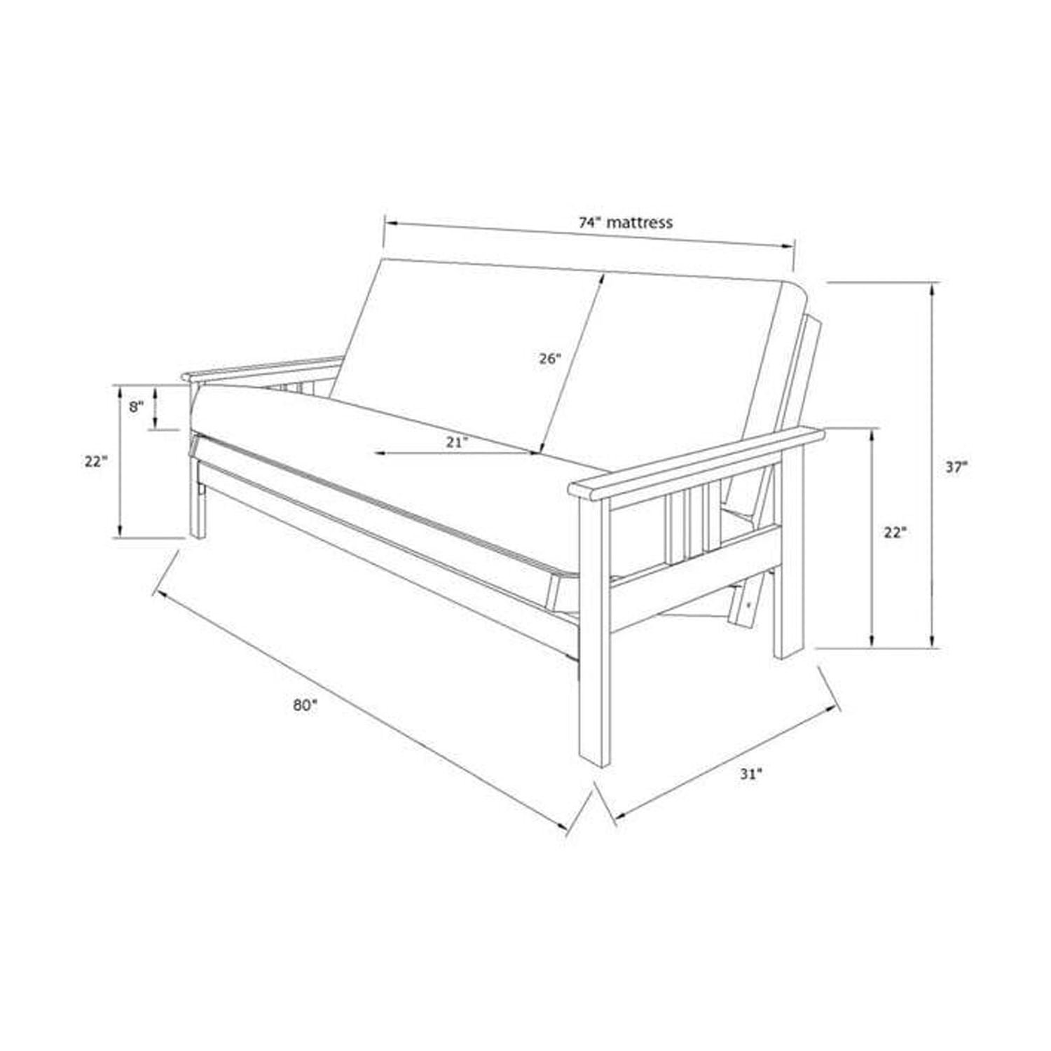 French Country Full Futon Frame Set with Mattress and Storage Drawers, Classic Foldable Hardwood Frame, Easily Converts To Bed