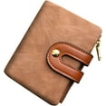 thumbnail image 1 of 1pc Women's Anti-Theft Compact Bi-fold Genuine Leather Wallet — Mini Zipper Coin Purse with ID/Card Slots, Slim & Compact.,Brown,Small, 1 of 6