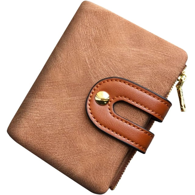 1pc Women's Anti-Theft Compact Bi-fold Genuine Leather Wallet — Mini Zipper Coin Purse with ID/Card Slots, Slim & Compact.,Brown,Small