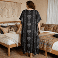 thumbnail image 3 of Oussum Kaftan Dresses for Women Plus Size Tribal Black Maxi Dress, Polyester V-Neck Kimono 3/4 Sleeve Beach Cover Up, One Size 1X–3X, 3 of 4