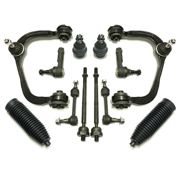 12 Pc Complete Front Suspension Kit for 4WD Models / Tie Rod Ends Lower Ball Joints Sway Bar End Links Upper Control Arms Rack & Pinion Boot Bellow