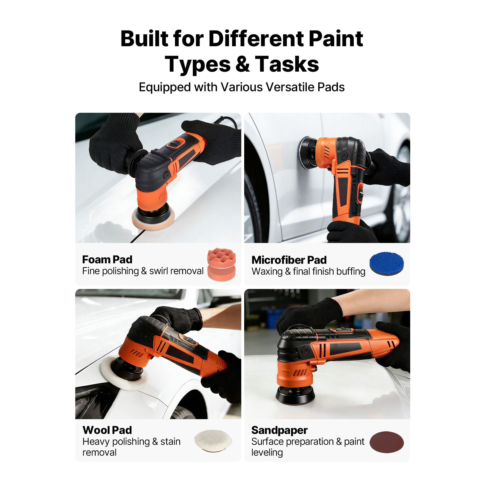 600W Rotary Car Buffer Polisher, 1.2/2/3 Inch Pads, 6 Variable Speeds 1000-4500RPM for Auto Detailing Waxing Polishing Scratch eliminate