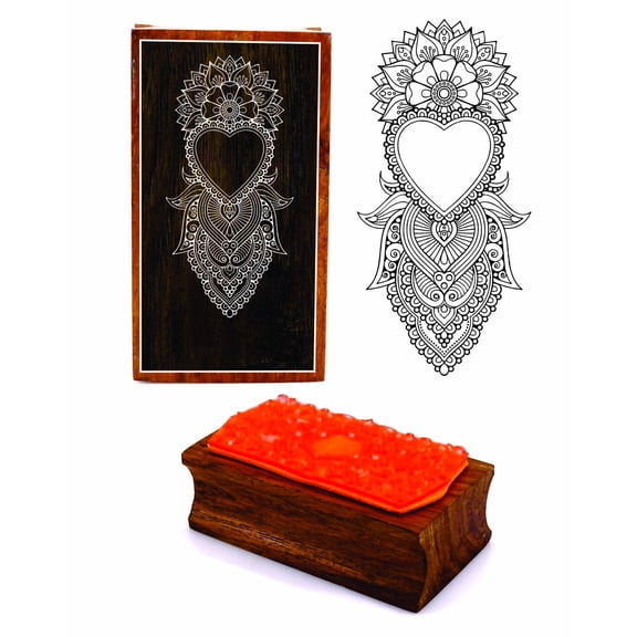 Printtoo Damask Heart Frame Rectangular Wooden Rubber Stamp Block Scrap-Booking