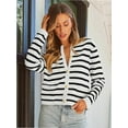 thumbnail image 4 of Women's Striped Cardigan Sweater Trendy Long Sleeve Button Down Crew neck Cardigans, 4 of 5