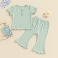 thumbnail image 2 of Bagilaanoe 2pcs Toddler Baby Girl Pants Set Ribbed Short Sleeve T-Shirt Tops + Flare Trousers 6M 12M 18M 24M 3T 4T Kids Casual Clothes, 2 of 8