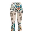 thumbnail image 4 of SCRAWLGOD Bohemian Flower Beige Capri Leggings for Women, Gym Athletic Yoga Pants Leggings with Pockets, High Waisted Buttery Soft Women's Leggings for Workout, 3XL, 4 of 7