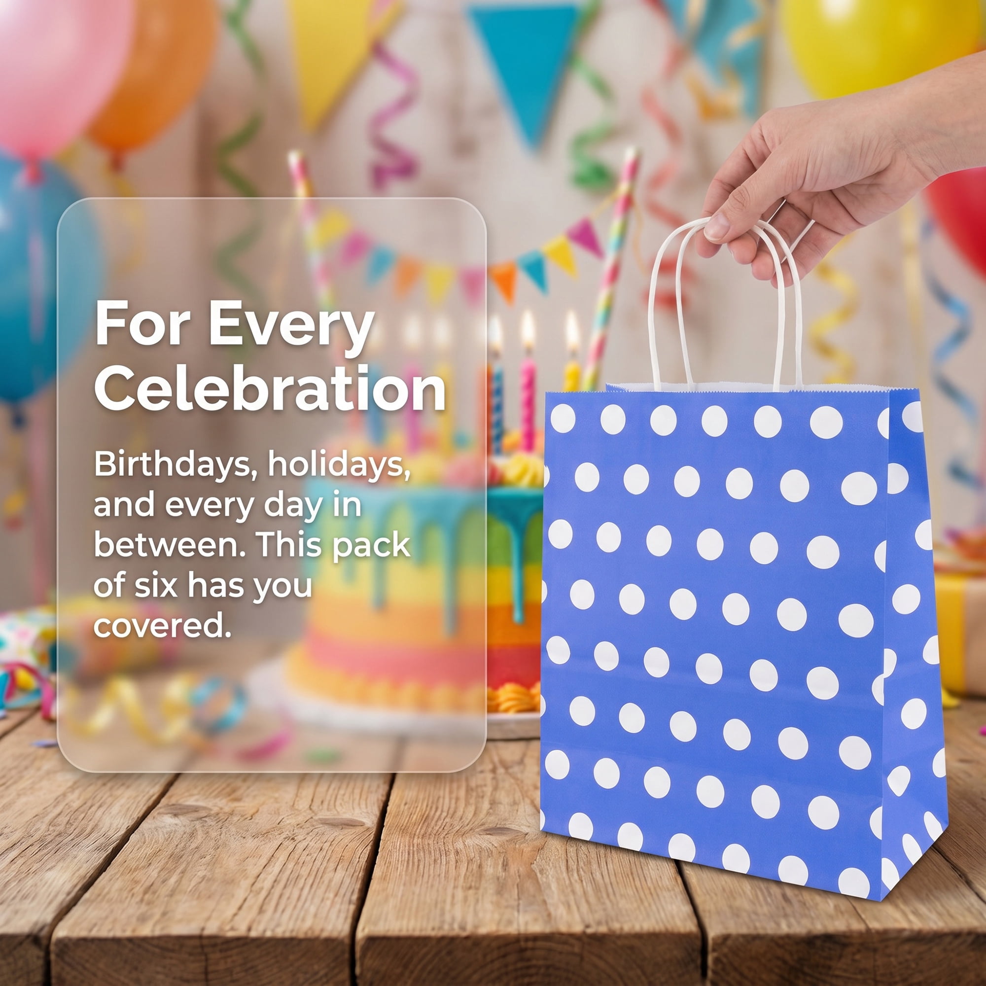 Unique Bargains 6Pcs Polka-dot Paper Gift Bag with Handles Royal Blue 6.3" x 3.1" x 8.7"