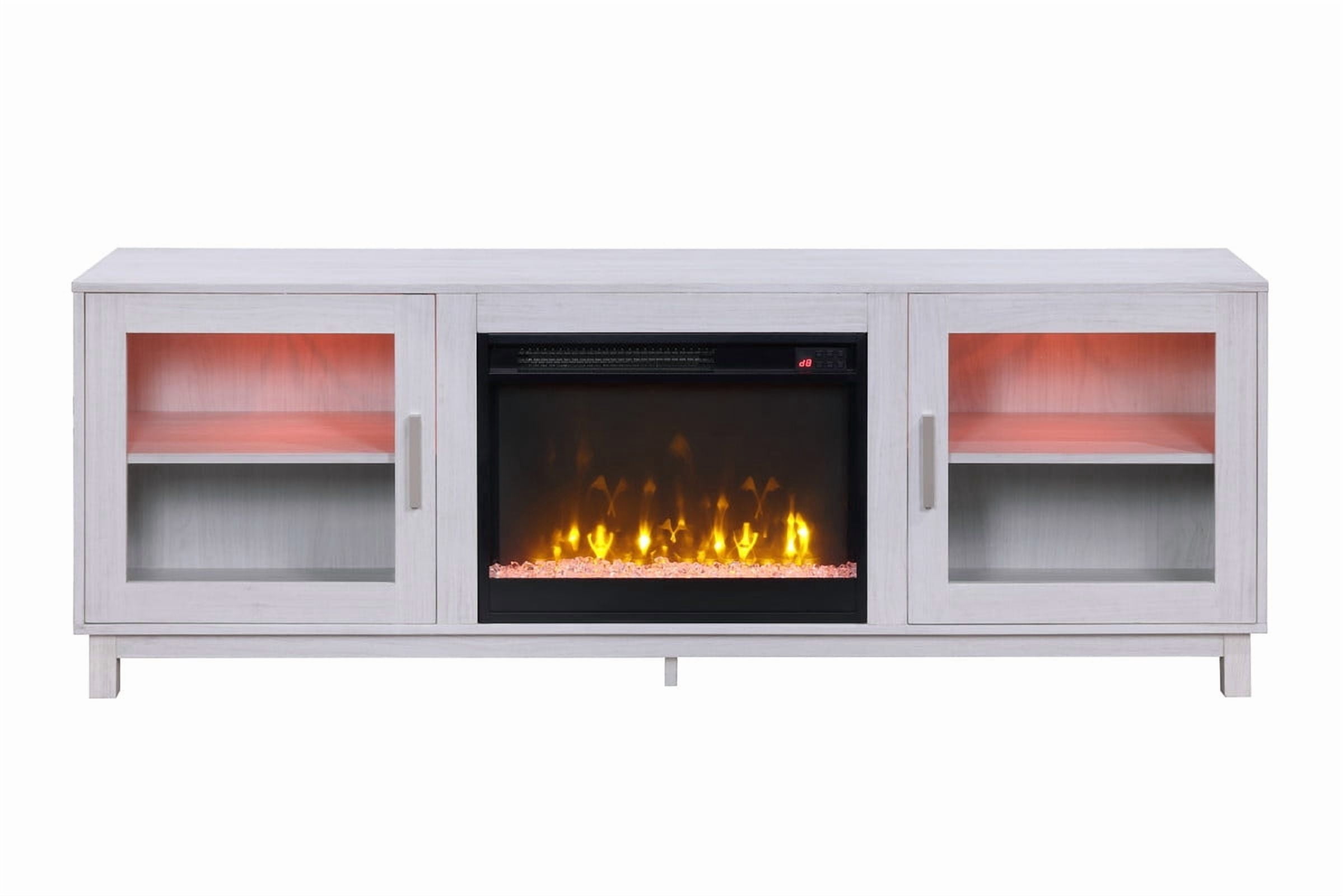 BaPiPro 70" Wide TV Stand Console with Electric Fireplace, Heater, and Storage Cabinets, White Walnut Finish