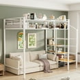 thumbnail image 4 of Harper & Bright Designs Twin Size Metal Loft Bed with Upper Grid Storage Shelf, Heavy Duty Metal Bed Frame with Storage Staircase for Bedroom Apartment, White, 4 of 18