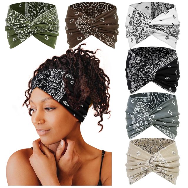 Diademas anchas para mujer, turbante bohemio de 7 pulgadas, diadema grande, accesorios para el cabello trenzados, paquete de 6