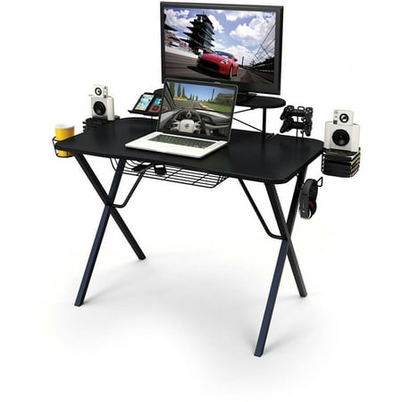 Atlantic Professional Gaming Desk Pro with Built-in Storage, Metal Accessory Holders and Cable