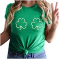 thumbnail image 1 of Besolor T-Shirt Femme Fête de la Saint-Patrick Vert Col Rond Manches Courtes Tee Tops Trèfle Graphique Cadeau Festival Tops, 1 of 6