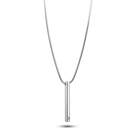 Long Bar Necklace - Anavia Long Bar Cylinder Crystal Cremation Jewelry Memorial Necklace Ash Urn Silver with Gift Box