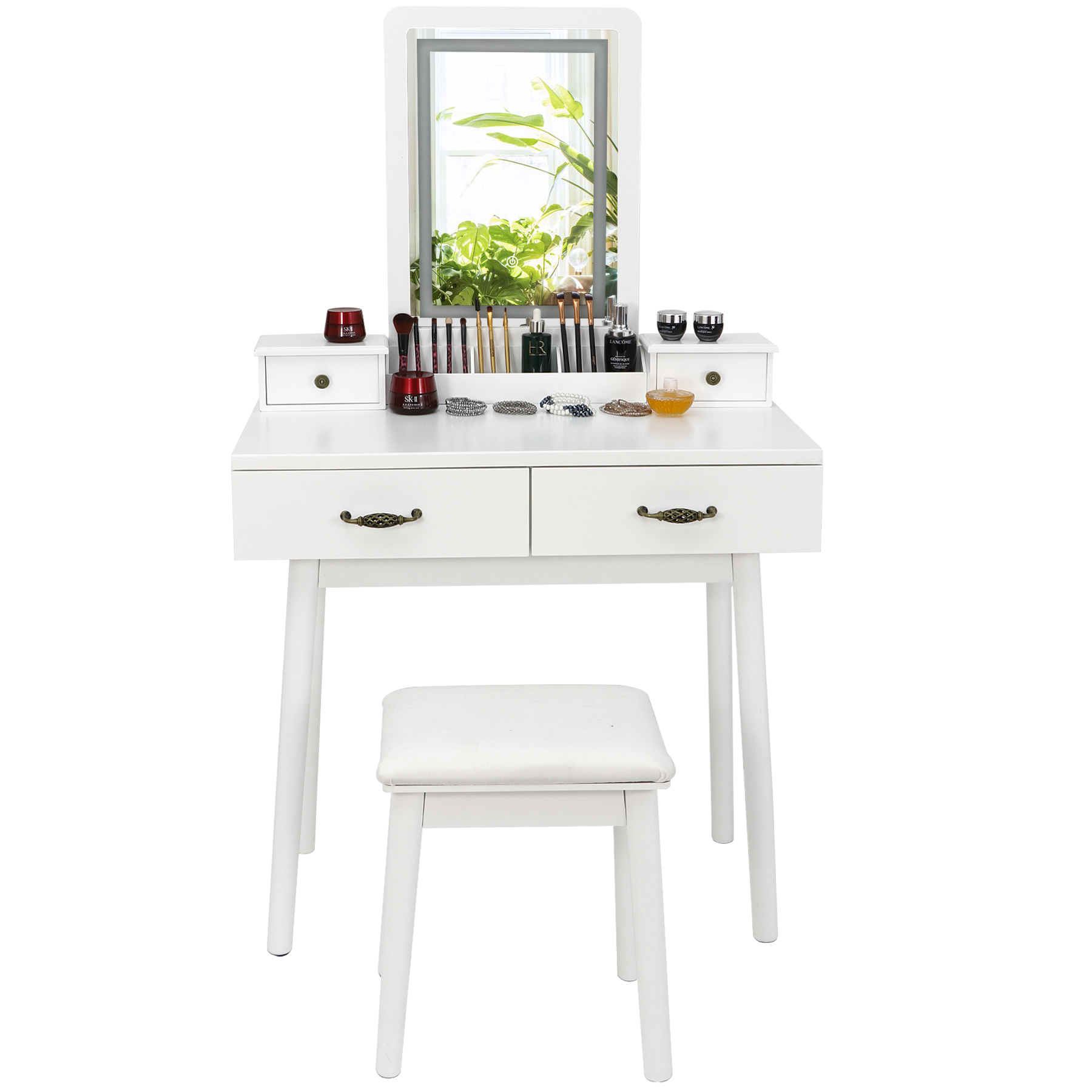 Lafuria Vanity Table Set with 3 Colors Lighted Mirror, Makeup Dressing