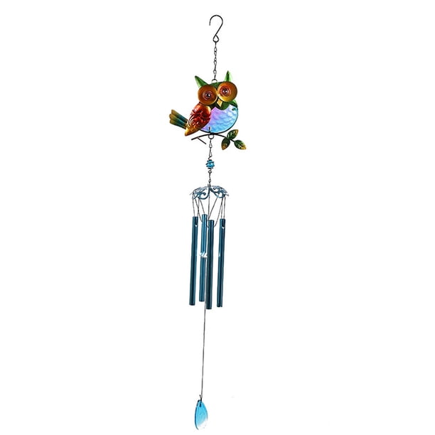 Adornos de búho de hierro y vidrio pintados, carillón de viento para jardín, patio, manualidades, colgante