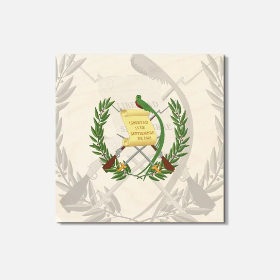 Guatemala Coat Of Arms 4'' X 4'' Square Wooden Coaster