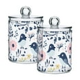 thumbnail image 2 of Cute Birds and Flowers Bathroom Canisters Set of 4 Translucent Plastic Storage for Cotton Pads and Floss, 2 of 7