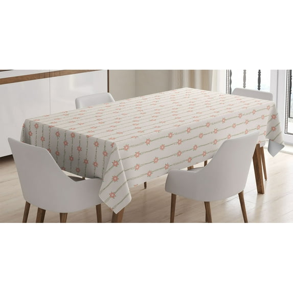 Vine Tablecloth, Leafless Vine Branches with Abstract Orange Flower Petals Illustration, Rectangle Satin Table Cover Accent for Dining Room and Kitchen, 60" X 90", Pale Rose Brown, by Ambesonne